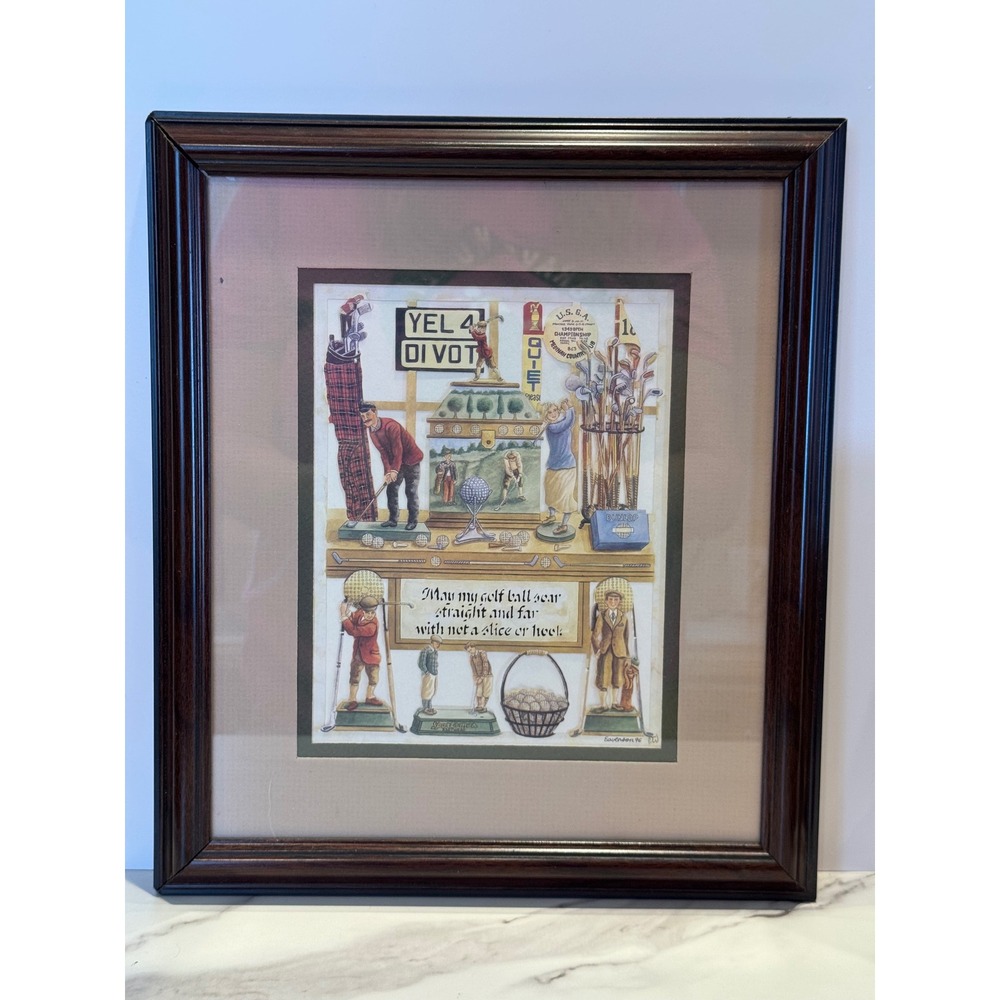Vintage 1996 Designs With Scissors Golf Scherenschnitte Paper Cut Framed Art